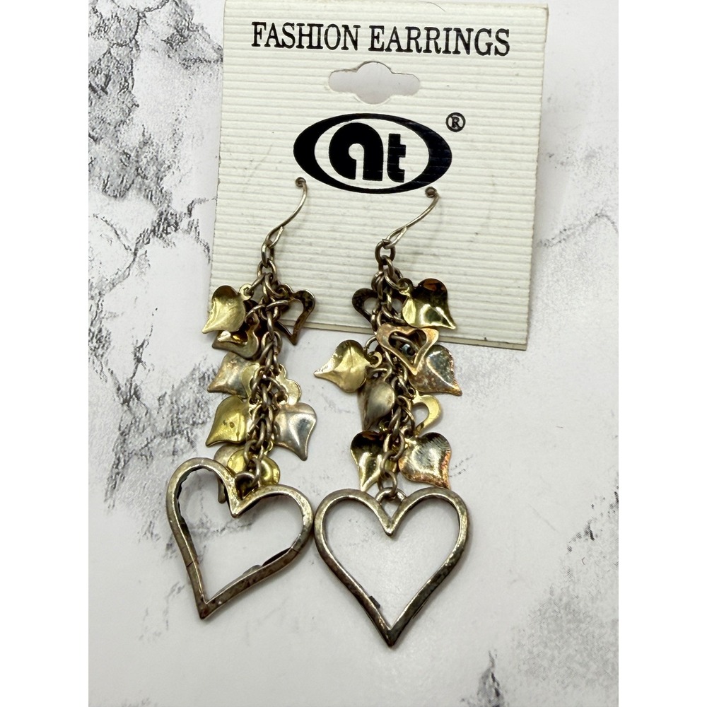 Gold Heart Dangle Earrings Boho Charm‎ Cluster Romantic Statement